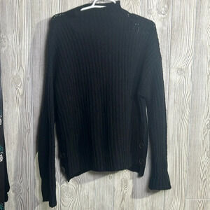 madewell chunky knit black sweater button detail size Large